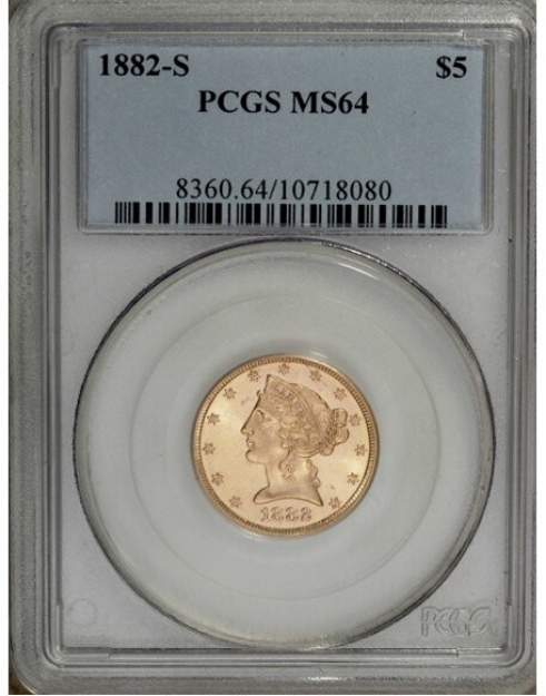 1882S $5 Liberty Half Eagle MS64
